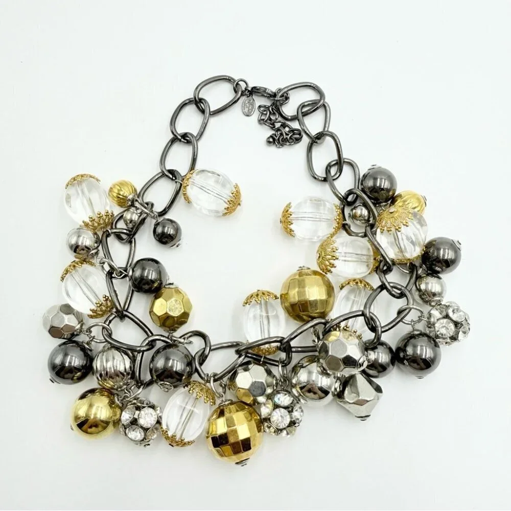Joan Rivers Bauble Beads Grey Gold Crystal Couture Chunky Choker Necklace